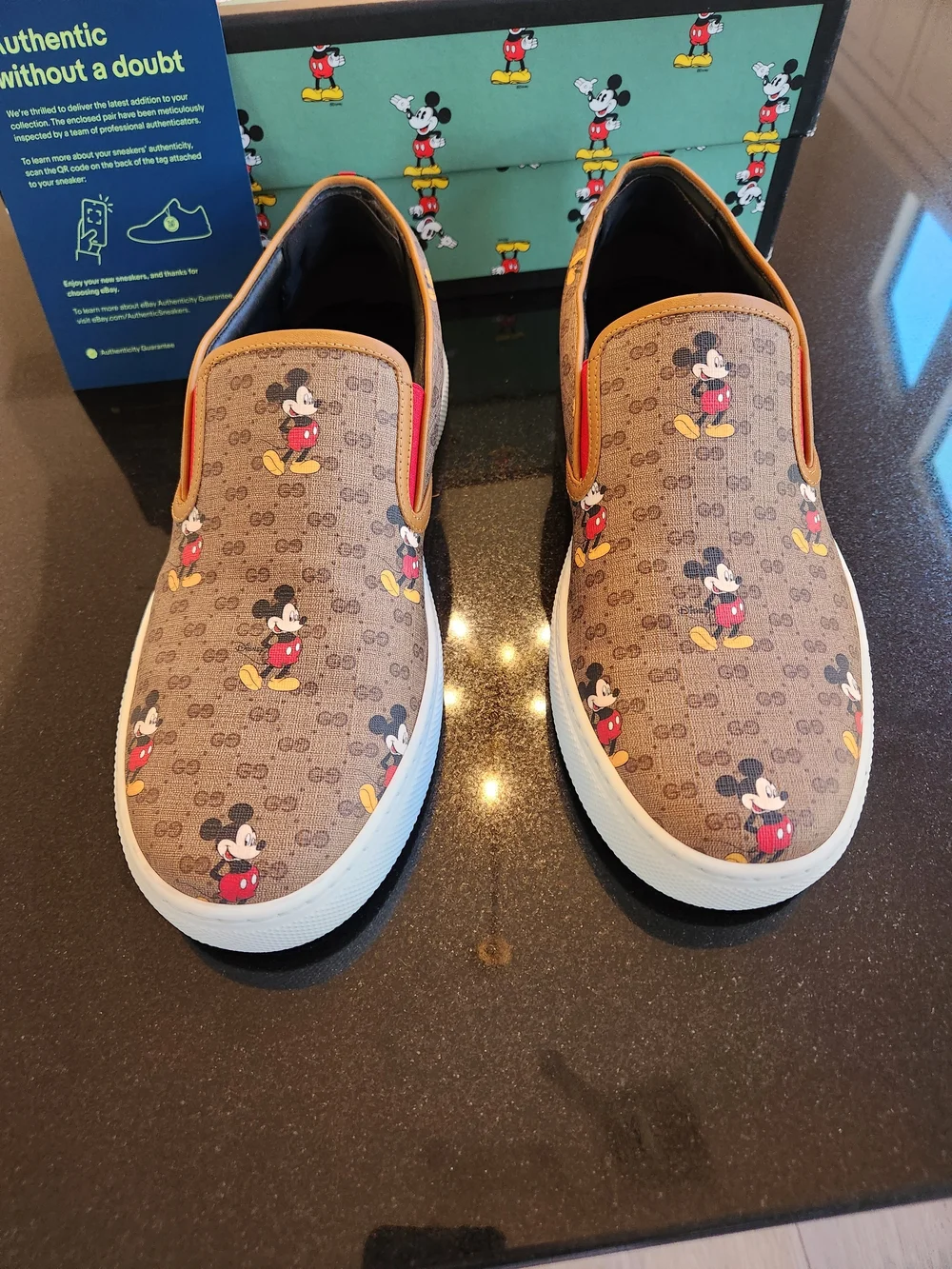 Authentic New Gucci Brown GG Mickey Mouse Slip-On Sneakers size G9/US9.5-10 - Picture 3 of 10